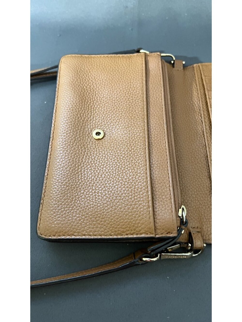 Michael Kors Monogram Wallet-On-Strap Crossbody Tan/White - Picture 9 of 16